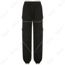 retro black casual woven fabric pants